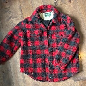 American Eagle Outfitters Red and Black Fleece Shacket